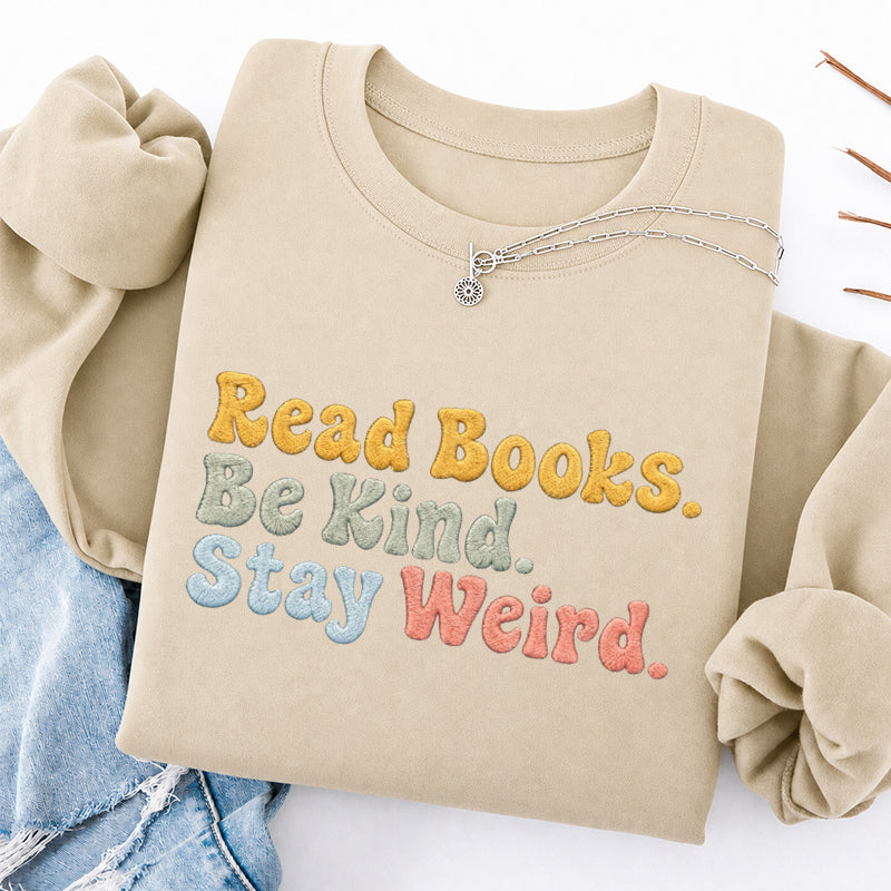 Embroidered Read Book Be Kind Classic Crewneck Sweatshirt