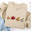 Embroidered Colorful Fall Leaves Classic Crewneck Sweatshirt
