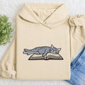 Embroidered Cat Sleeping On Book Classic Adult Unisex Hoodie