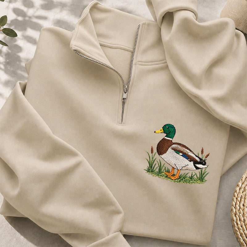 Embroidered Mallard Duck Classic Quarter Zip Sweatshirt