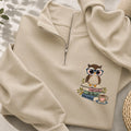 Embroidered Read Books Be Kind Owl Classic Quarter Zip Sweatshirt