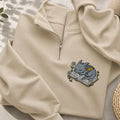 Embroidered Dragon Book Reading Classic Quarter Zip Sweatshirt