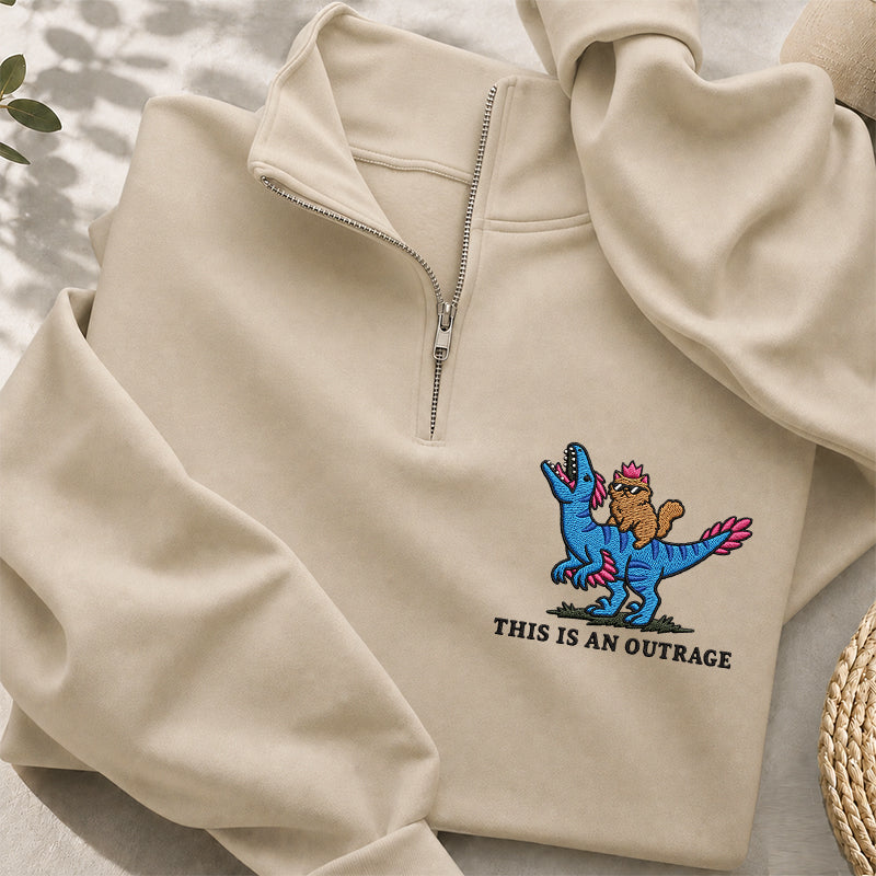 Embroidered This Is An Outrage Book Lover Classic Quarter Zip Sweatshirt