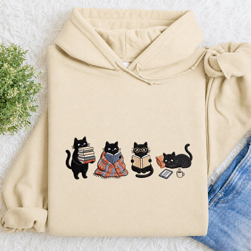 Embroidered Bookish Black Cats Classic Adult Unisex Hoodie