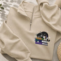 Embroidered Black Cat Floral Book Classic Quarter Zip Sweatshirt