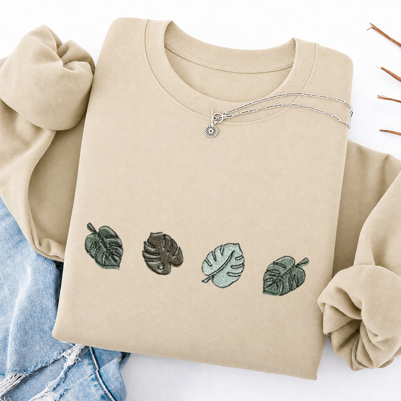Embroidered Monstera Plant Classic Crewneck Sweatshirt