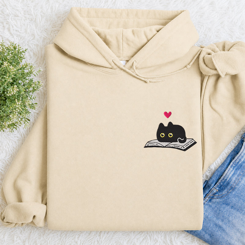 Embroidered Black Cat and Book Classic Adult Unisex Hoodie