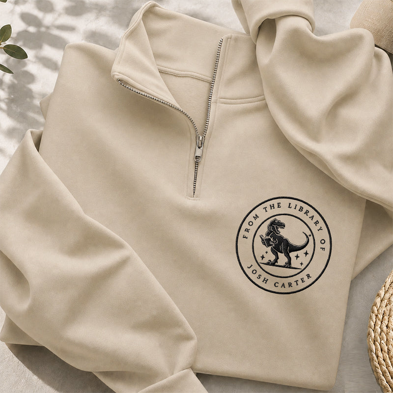 Embroidered Dinosaur From The Library Classic Quarter Zip Sweatshirt
