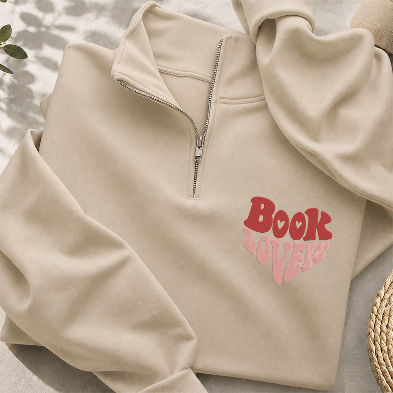 Embroidered Book Lover Classic Quarter Zip Sweatshirt