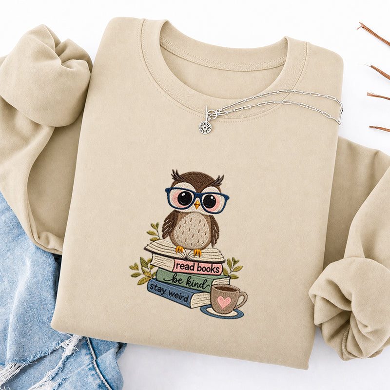 Embroidered Read Books Be Kind Owl Classic Crewneck Sweatshirt