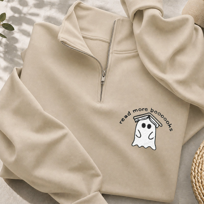 Embroidered Read More Boooooks Classic Quarter Zip Sweatshirt