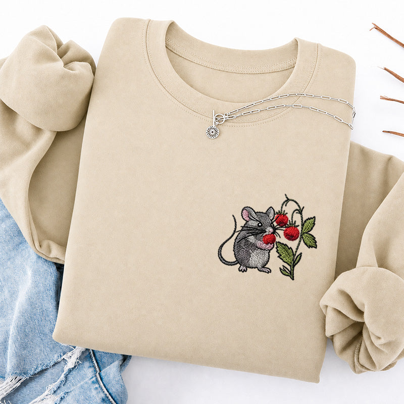 Embroidered Cottagecore Mouse Classic Crewneck Sweatshirt