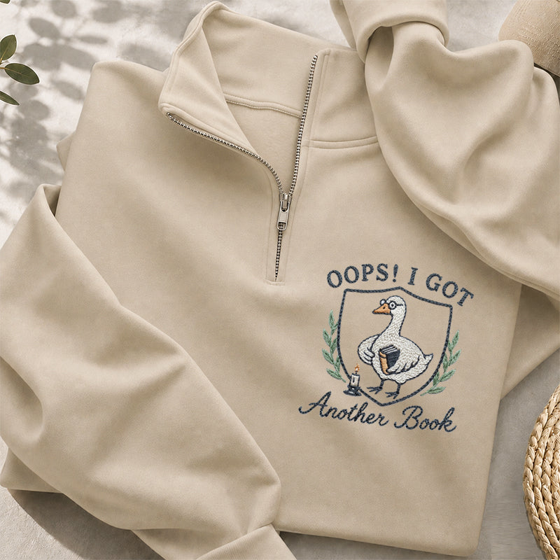 Embroidered Goose Got Another Book Classic Quarter Zip Sweatshirt