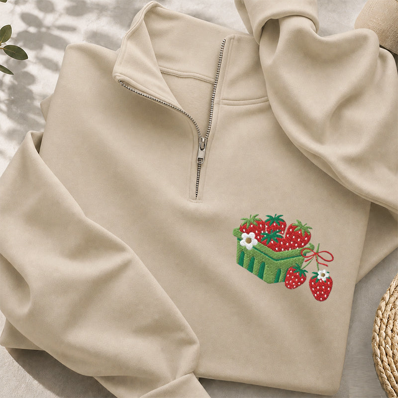 Embroidered Strawberry Blanket Classic Quarter Zip Sweatshirt