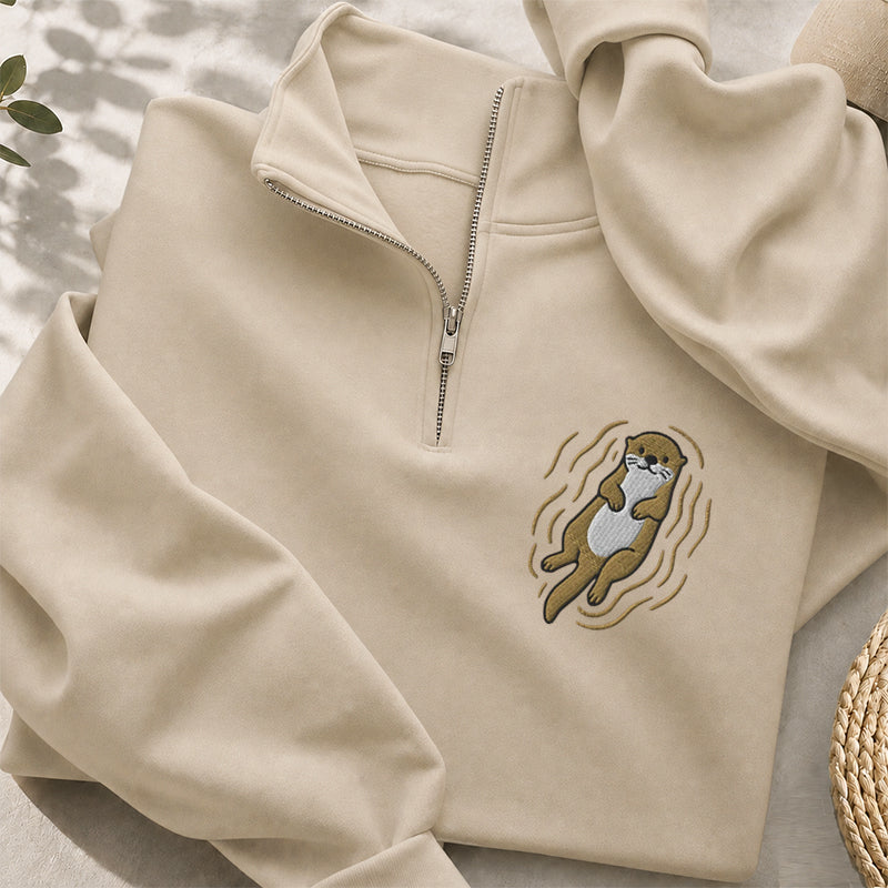 Embroidered Cute Otter Classic Quarter Zip Sweatshirt