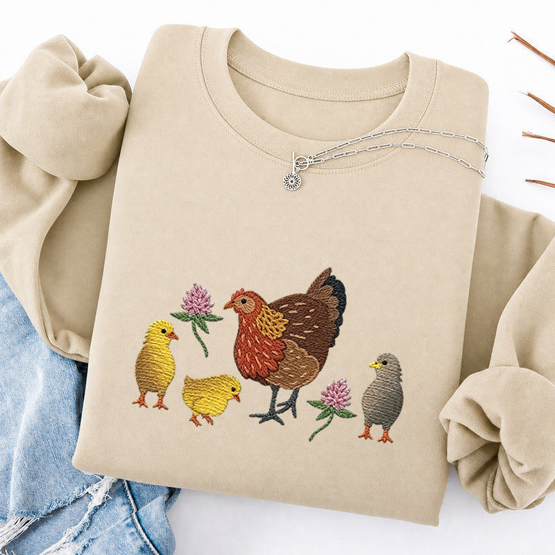 Embroidered Hen & Chicks Classic Crewneck Sweatshirt