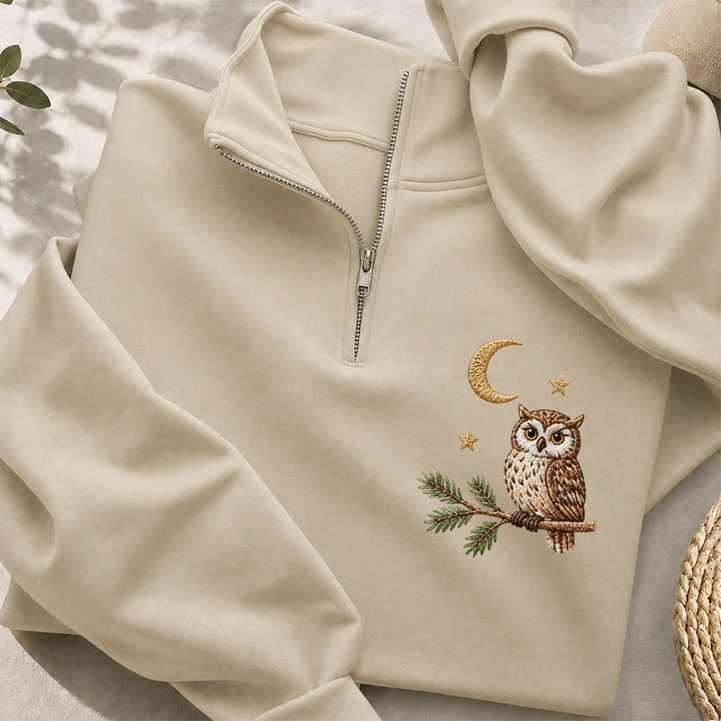 Embroidered Night Owl Classic Quarter Zip Sweatshirt