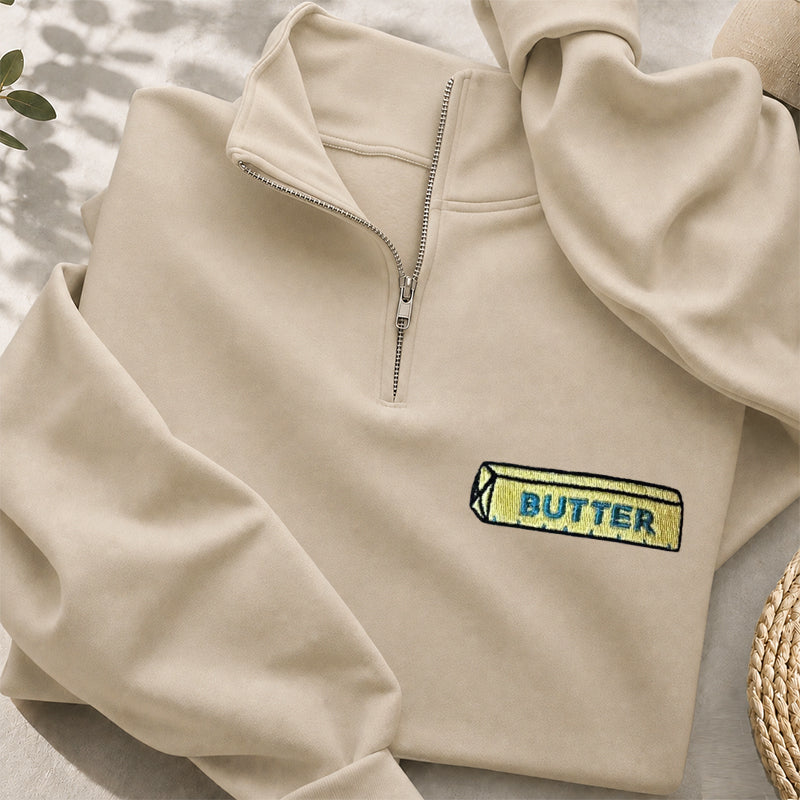 Embroidered Butter Classic Quarter Zip Sweatshirt