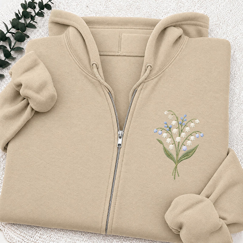 Embroidered Lily Of The Valley Classic Full Zip Hoodie