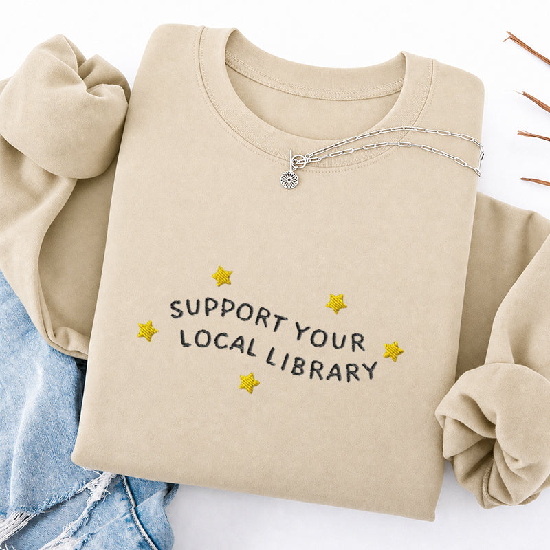 Embroidered Support Your Local Library Classic Crewneck Sweatshirt