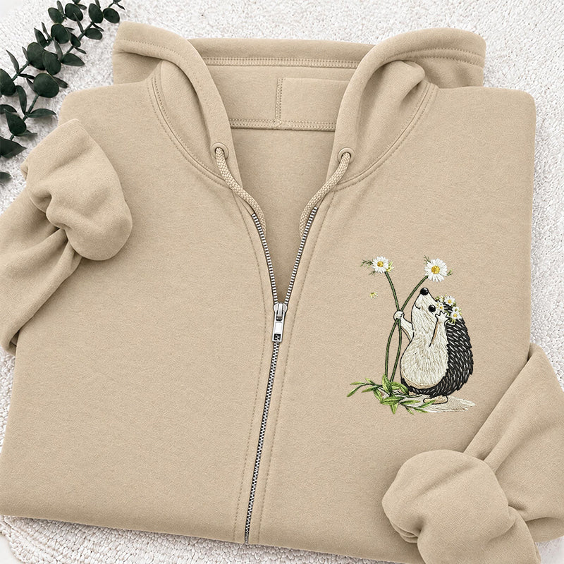 Embroidered hedgehog Daisy Classic Adult Unisex Full Zip Hoodie