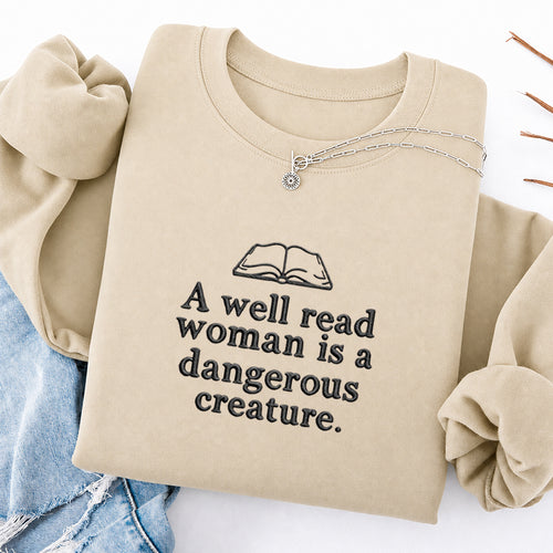 Embroidered A Well Read Woman Classic Crewneck Sweatshirt