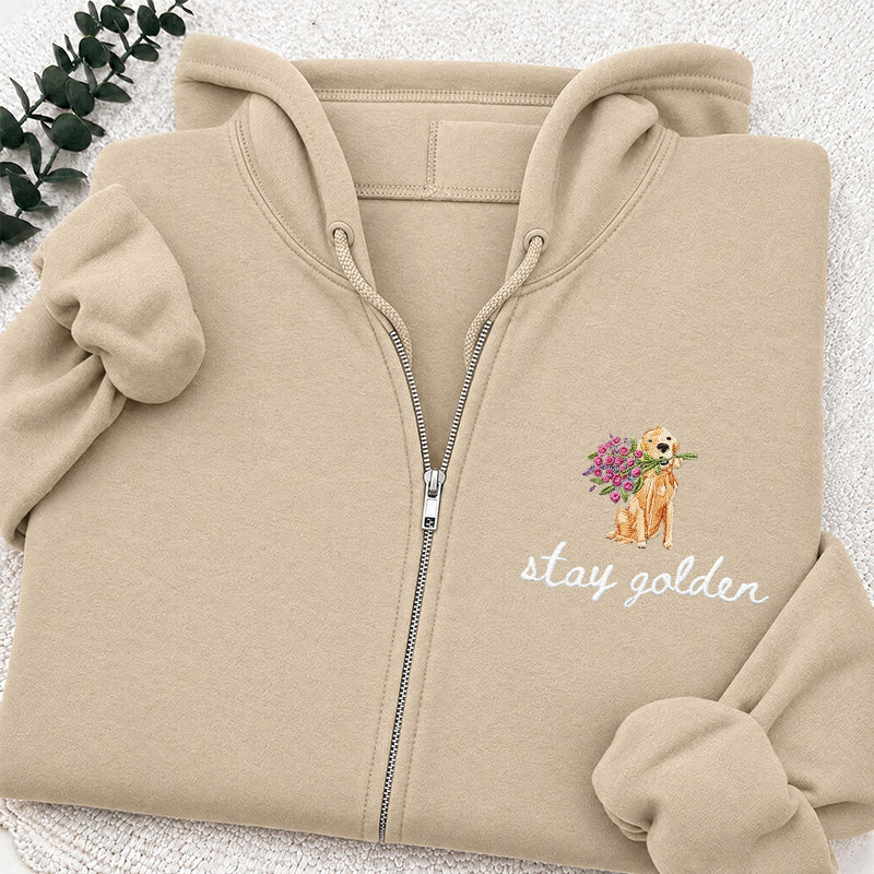Embroidered Stay Golden Classic Adult Unisex Full Zip Hoodie