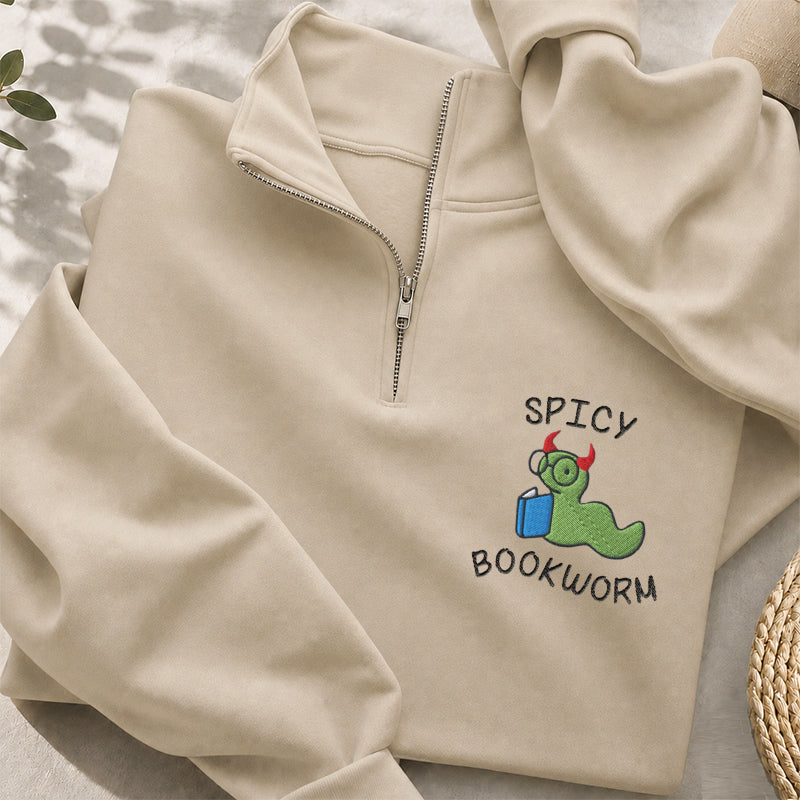Embroidered Spicy Bookworm Classic Quarter Zip Sweatshirt