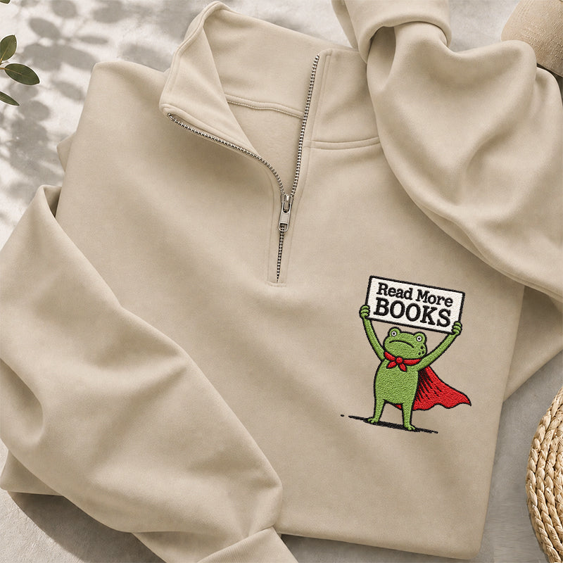 Embroidered Read More Books Frog Classic Quarter Zip Sweatshirt