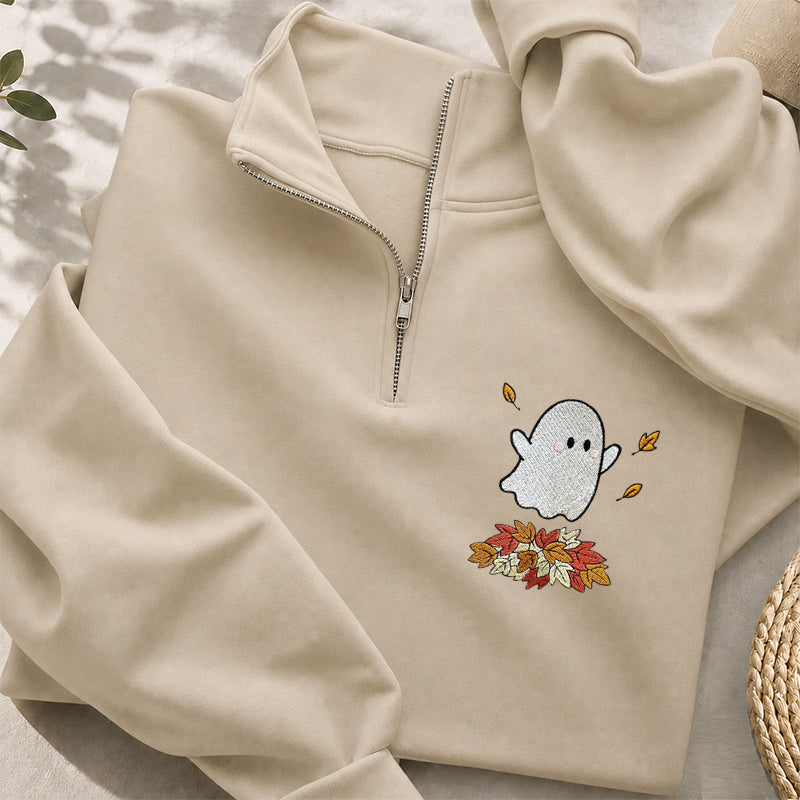 Embroidered Fall Ghost Classic Quarter Zip Sweatshirt