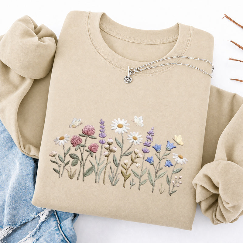 Embroidered Wildflower Classic Crewneck Sweatshirt