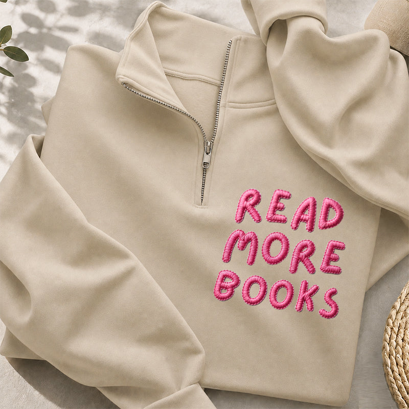 Embroidered Read More Book Classic Quarter Zip Sweatshirt