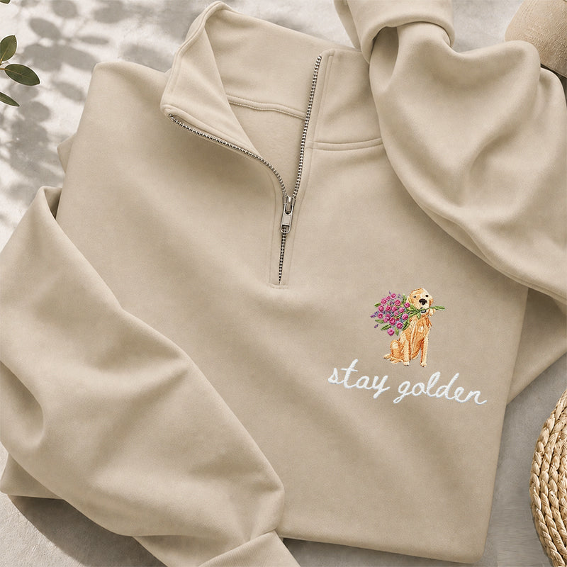 Embroidered Stay Golden Classic Quarter Zip Sweatshirt