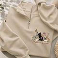 Embroidered Floral Book Cat Classic Quarter Zip Sweatshirt