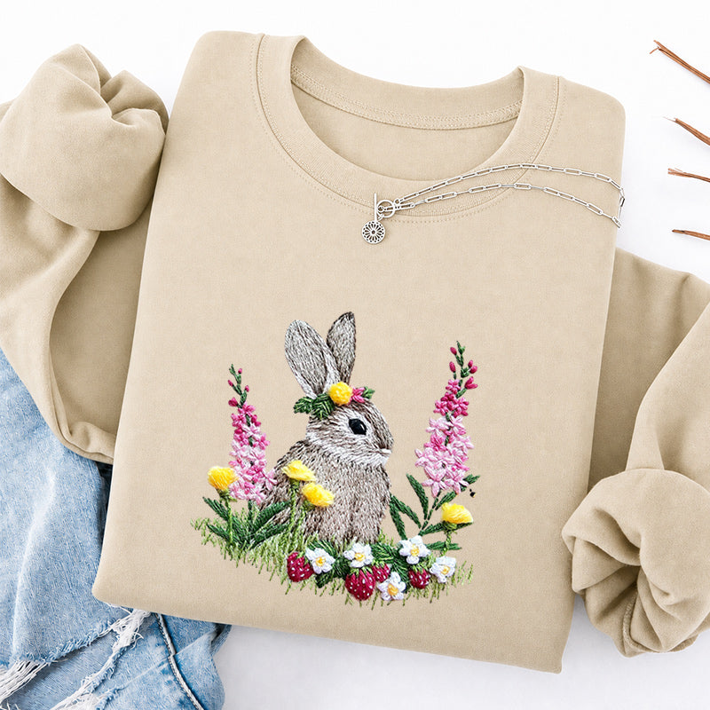 Embroidered Rabbit and Strawberries Classic Crewneck Sweatshirt