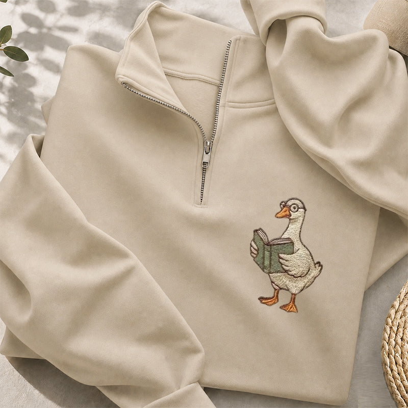 Embroidered Reading Goose Classic Quarter Zip Sweatshirt