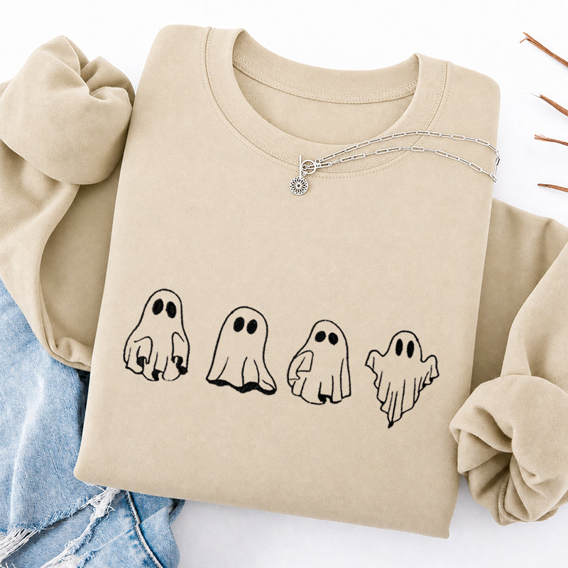 Embroidered Treat Or Trick Ghosts Halloween Classic Crewneck Sweatshirt