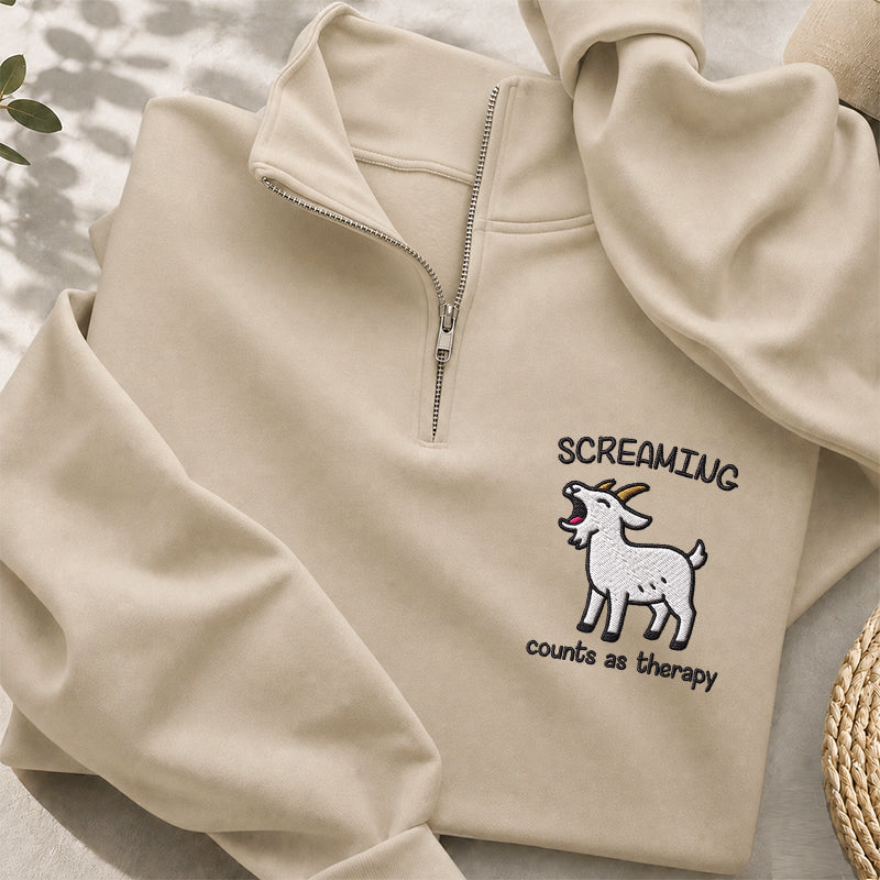 Embroidered Screaming Goat Classic Quarter Zip Sweatshirt