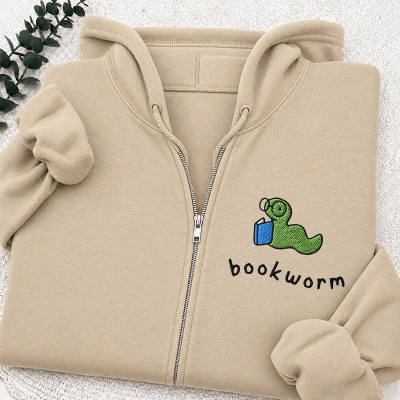 Embroidered Funny Bookworm Classic Full Zip Hoodie