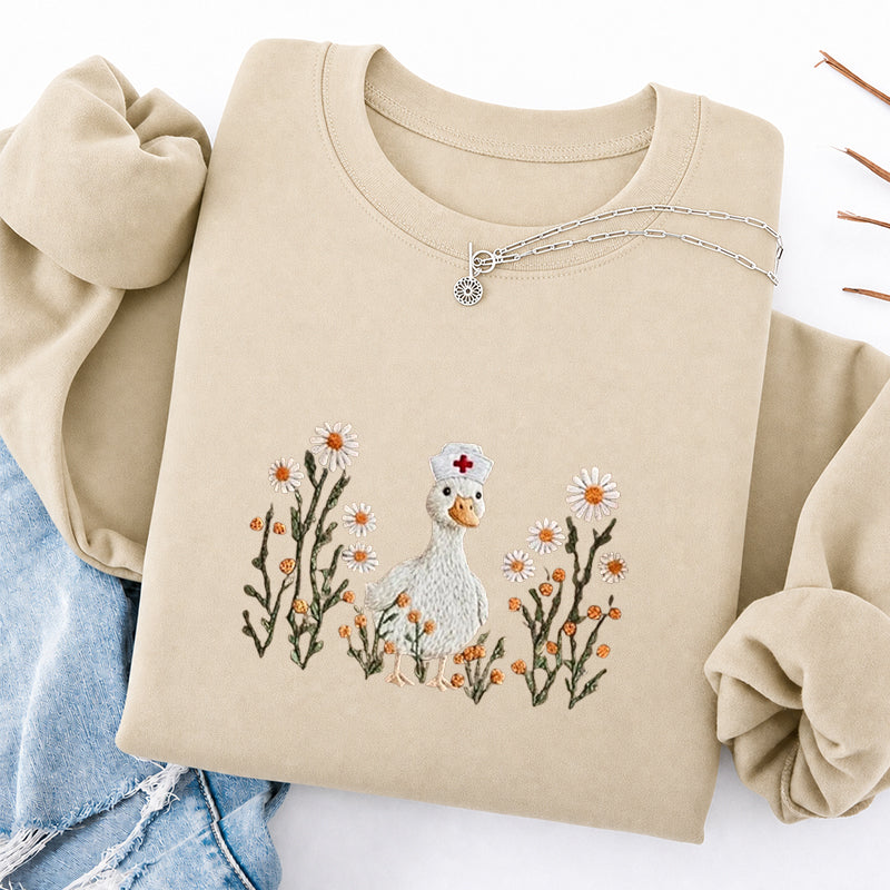 Embroidered Daisy Nurse Goose Classic Crewneck Sweatshirt