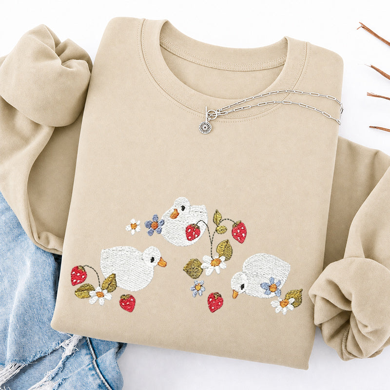 Embroidered Strawberry Duck Classic Crewneck Sweatshirt