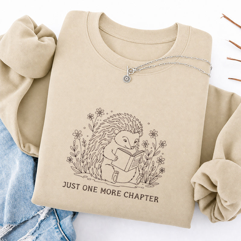 Embroidered Reading Hedgehog Classic Crewneck Sweatshirt