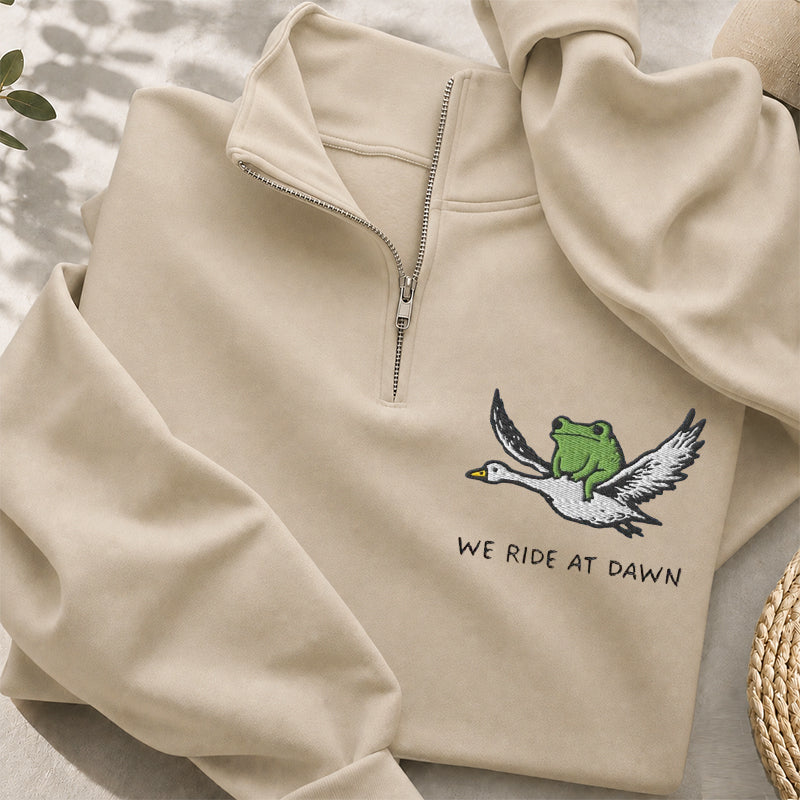 Embroidered We Ride At Dawn Forg Classic Quarter Zip Sweatshirt