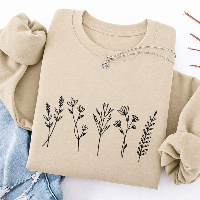 Embroidered Cute Wildflower Classic Crewneck Sweatshirt