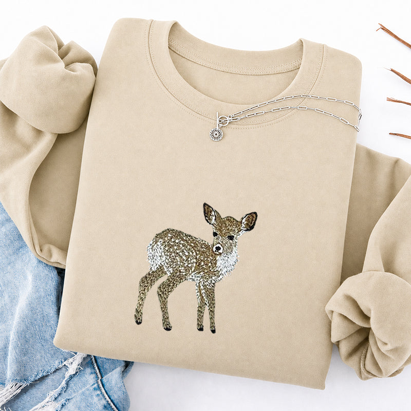 Embroidered Forest Deer Classic Crewneck Sweatshirt