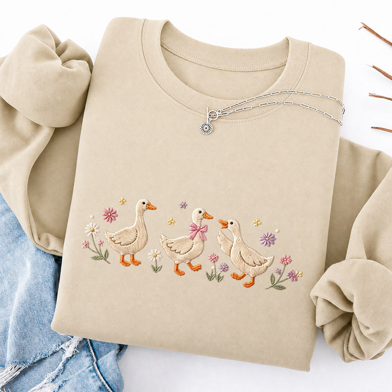 Embroidered Floral Goose Classic Crewneck Sweatshirt