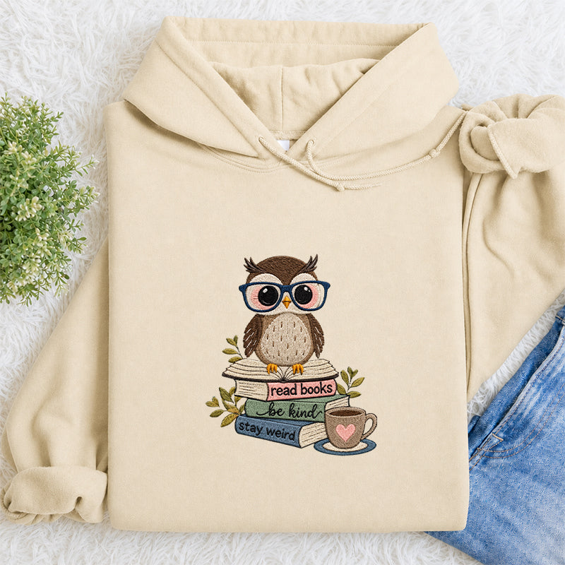Embroidered Read Books Be Kind Owl Classic Adult Unisex Hoodie