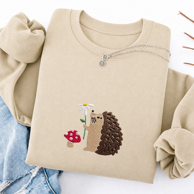 Embroidered Mushroom Hedgehog Classic Crewneck Sweatshirt