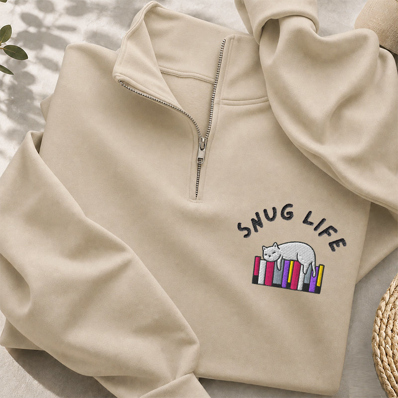 Embroidered Snug Life Book Lover Classic Quarter Zip Sweatshirt