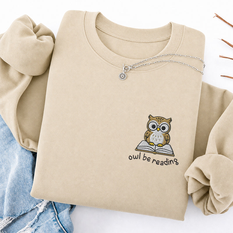 Embroidered Owl Be Reading Classic Crewneck Sweatshirt
